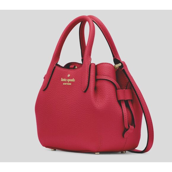 New Kate Spade Dumpling Mini Satchel Pebble Leather Perfect Cherry - Picture 3 of 5